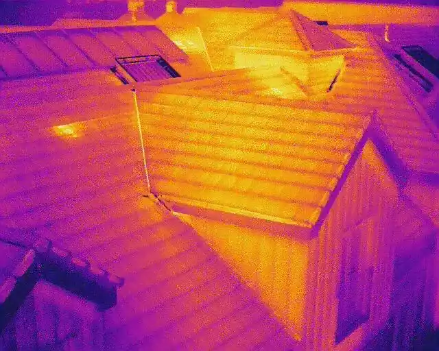 Thermal aerial image of pitched roofs taken by drone